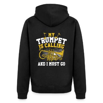 Trumpet Player Vintage My Trumpet - Unisex Premium Bio Zip Hoodie - Schwarz - Hinten - Nico (187cm)