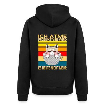 Ich Atme Produktiver Wird Es Nicht Mehr Katzen - Unisex Premium Bio Zip Hoodie - Schwarz - Hinten - Nico (187cm)