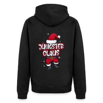 Jüngster Claus Weihnachtsmann Kostüm Familien - Unisex Premium Bio Zip Hoodie - Schwarz - Hinten - Nico (187cm)