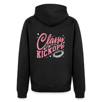 Fußballdame, Bis Zum Auftakt Klassisch - Unisex Premium Bio Zip Hoodie - Schwarz - Hinten - Nico (187cm)