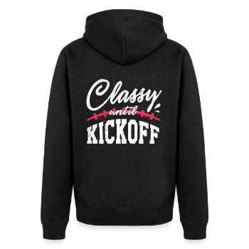 Fußballdame, Bis Zum Auftakt Klassisch - Unisex Premium Bio Zip Hoodie - Schwarz - Hinten - Nico (187cm)