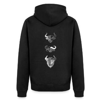 3 Rinder Tierkopf Motiv Aufdruck - Unisex Premium Bio Zip Hoodie - Schwarz - Hinten - Nico (187cm)