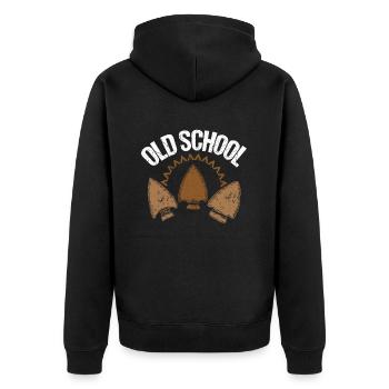 Old School Pfeilspitzen Bogenschießen - Unisex Premium Bio Zip Hoodie - Schwarz - Hinten - Nico (187cm)