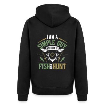 Lustiges Fischer und Jäger Spruch Design - Unisex Premium Bio Zip Hoodie - Schwarz - Hinten - Nico (187cm)