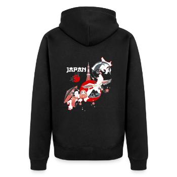 Cooles Japan Tradtions Design - Unisex Premium Bio Zip Hoodie - Schwarz - Hinten - Nico (187cm)