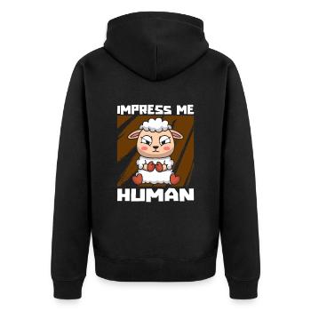 Schaf Lustiges Lamm - Unisex Premium Bio Zip Hoodie - Schwarz - Hinten - Nico (187cm)