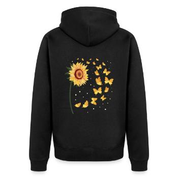 Sonnenblume Schmetterlinge - Unisex Premium Bio Zip Hoodie - Schwarz - Hinten - Nico (187cm)