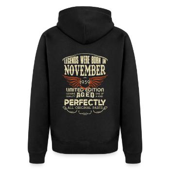 Legends Were Born In November 1959 Birthday - Unisex Premium Bio Zip Hoodie - Schwarz - Hinten - Nico (187cm)