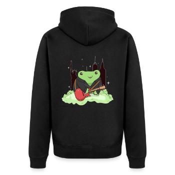 Downtown Girl Aesthetic Kawaii Frog Coquette - Unisex Premium Organic Zip Hoodie - black - Back - Nico (187cm)
