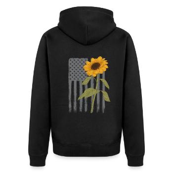 Amerika USA Sonnenblume Patriot - Unisex Premium Bio Zip Hoodie - Schwarz - Hinten - Nico (187cm)