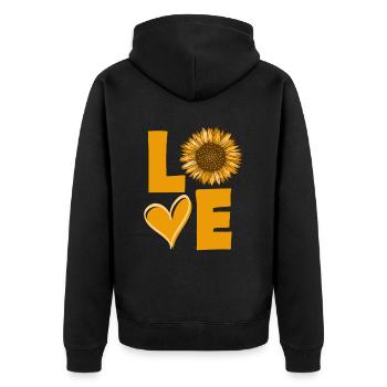 Sonnenblume Liebe - Unisex Premium Bio Zip Hoodie - Schwarz - Hinten - Nico (187cm)