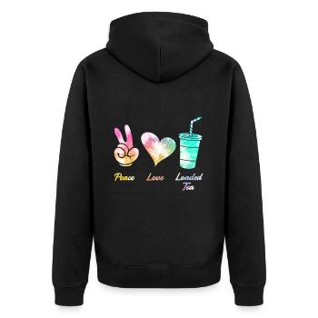Friede Liebe Tee - Unisex Premium Bio Zip Hoodie - Schwarz - Hinten - Nico (187cm)