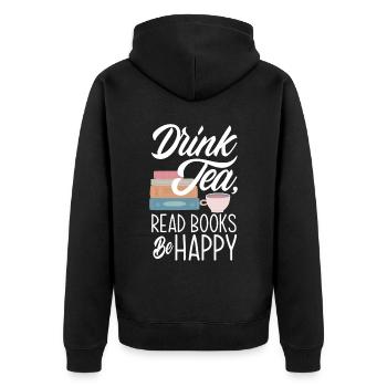 Tea Drinking Books Reading Hobby Gift - Unisex Premium Organic Zip Hoodie - black - Back - Nico (187cm)