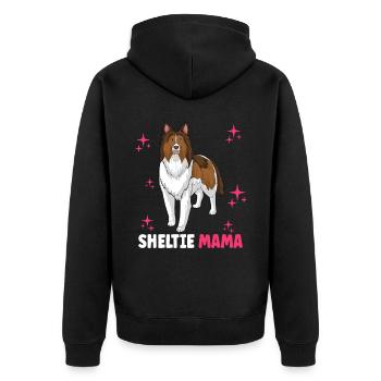 Sheltie Mama - Unisex Premium Bio Zip Hoodie - Schwarz - Hinten - Nico (187cm)