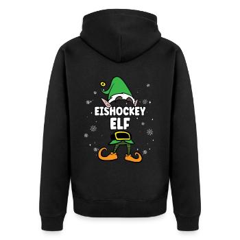 Eishockey Elf Partnerlook Weihnachten - Unisex Premium Bio Zip Hoodie - Schwarz - Hinten - Nico (187cm)