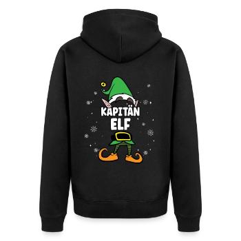 Kapitän Elf Partnerlook Weihnachten - Unisex Premium Bio Zip Hoodie - Schwarz - Hinten - Nico (187cm)