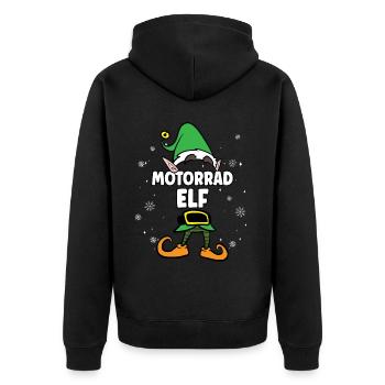 Motorrad Elf Partnerlook Weihnachten - Unisex Premium Bio Zip Hoodie - Schwarz - Hinten - Nico (187cm)