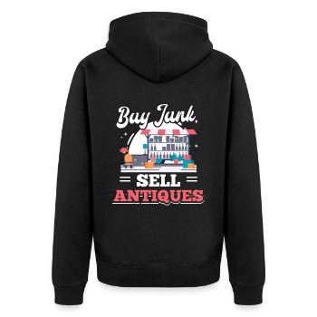 Tauschbörse Basar Kaufen Schrott Verkaufen Antiqui - Unisex Premium Bio Zip Hoodie - Schwarz - Hinten - Nico (187cm)