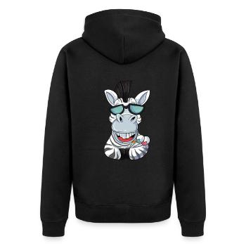 Zebra mit Sonnenbrille - Unisex Premium Bio Zip Hoodie - Schwarz - Hinten - Nico (187cm)