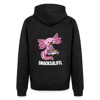 Niedlicher Axolotl Snaxolotl Kawaii Snacksalotl - Unisex Premium Bio Zip Hoodie - Schwarz - Hinten - Nico (187cm)