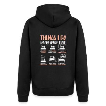 Ich mache in meiner Freizeit Quilting Sewer - Unisex Premium Bio Zip Hoodie - Schwarz - Hinten - Nico (187cm)