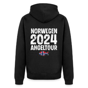 Norwegen Angeltour 2024 - Unisex Premium Bio Zip Hoodie - Schwarz - Hinten - Nico (187cm)