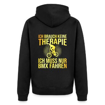 BMX Therapie Spruch - Unisex Premium Bio Zip Hoodie - Schwarz - Hinten - Nico (187cm)