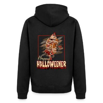 Happy Halloweener Mummy Costume Funny Wiener - Unisex Premium Bio Zip Hoodie - Schwarz - Hinten - Nico (187cm)