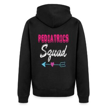 Pädiatrie Squad Krankenschwester Krankenschwester Schutz Unterstützung - Unisex Premium Bio Zip Hoodie - Schwarz - Hinten - Nico (187cm)