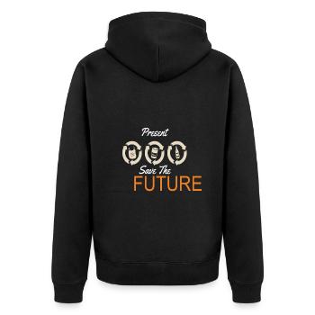 Recyceln Sie die Gegenwart, retten Sie die zukünftige Erde - Unisex Premium Bio Zip Hoodie - Schwarz - Hinten - Nico (187cm)