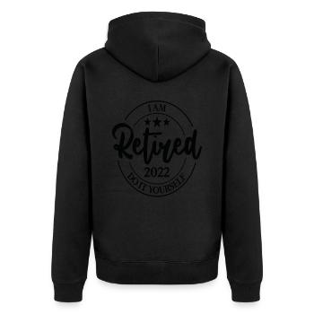 Pensionierte Ruhestandsangebote - Unisex Premium Bio Zip Hoodie - Schwarz - Hinten - Nico (187cm)