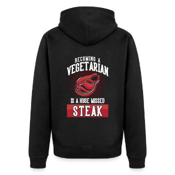 Amateur de viande disant drôle bbq steak de viande - Veste à capuche bio Premium Unisexe - noir - Dos - Nico (187cm)