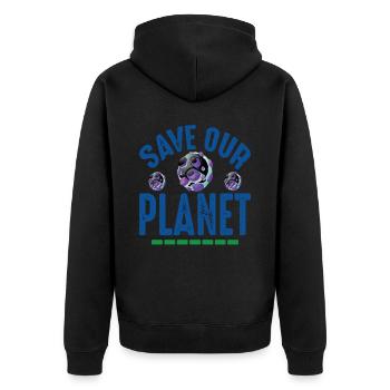 Save Our Planet Earth Protection Support - Unisex Premium Organic Zip Hoodie - black - Back - Nico (187cm)