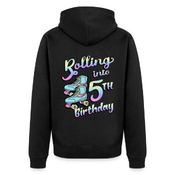 Rolling Into 5th Birthday Quad Skater Rollschuhe - Unisex Premium Bio Zip Hoodie - Schwarz - Hinten - Nico (187cm)