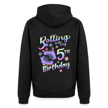 Rolling Into My 5th Birthday Quad Skater - Unisex Premium Bio Zip Hoodie - Schwarz - Hinten - Nico (187cm)