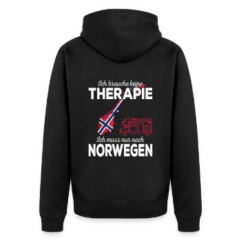 Ich muss nur nach Norwegen Skandinavien Norwegen - Unisex Premium Bio Zip Hoodie - Schwarz - Hinten - Nico (187cm)