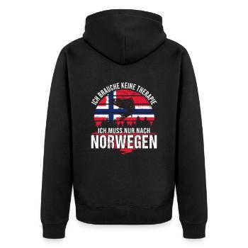 Ich muss nur nach Norwegen Skandinavien Norwegen - Unisex Premium Bio Zip Hoodie - Schwarz - Hinten - Nico (187cm)