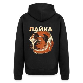Laika Weltraum Hund - Unisex Premium Bio Zip Hoodie - Schwarz - Hinten - Nico (187cm)