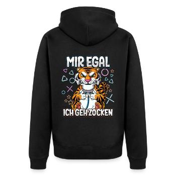 Mir Egal Ich Geh Zocken Gaming - Unisex Premium Bio Zip Hoodie - Schwarz - Hinten - Nico (187cm)