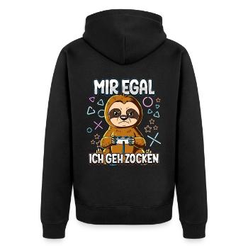 Mir Egal Ich Geh Zocken Gaming - Unisex Premium Bio Zip Hoodie - Schwarz - Hinten - Nico (187cm)