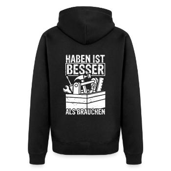 Akkschrauber Werkzeug Handwerker Heimwerker Spruch - Unisex Premium Bio Zip Hoodie - Schwarz - Hinten - Nico (187cm)