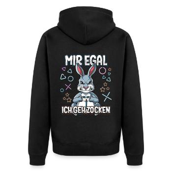 Mir Egal Ich Geh Zocken Gaming - Unisex Premium Bio Zip Hoodie - Schwarz - Hinten - Nico (187cm)