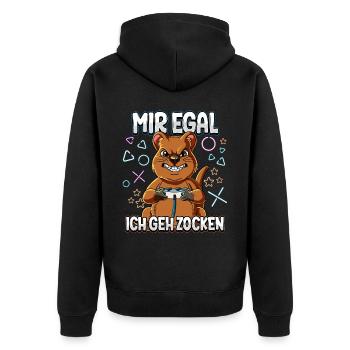 Mir Egal Ich Geh Zocken Gaming - Unisex Premium Bio Zip Hoodie - Schwarz - Hinten - Nico (187cm)