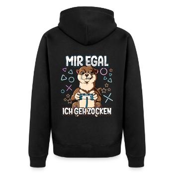 Mir Egal Ich Geh Zocken Gaming - Unisex Premium Bio Zip Hoodie - Schwarz - Hinten - Nico (187cm)