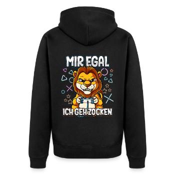 Mir Egal Ich Geh Zocken Gaming - Unisex Premium Bio Zip Hoodie - Schwarz - Hinten - Nico (187cm)