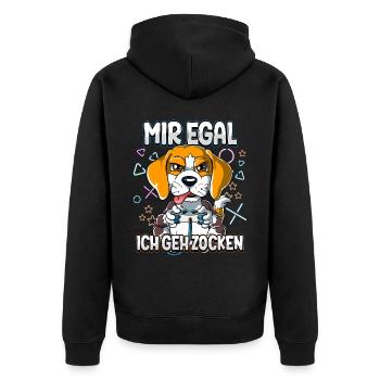 Mir Egal Ich Geh Zocken Gaming - Unisex Premium Bio Zip Hoodie - Schwarz - Hinten - Nico (187cm)