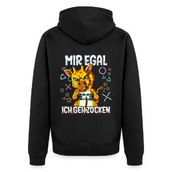 Mir Egal Ich Geh Zocken Gaming - Unisex Premium Bio Zip Hoodie - Schwarz - Hinten - Nico (187cm)