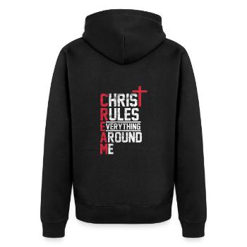 Hip Hop - Unisex Premium Bio Zip Hoodie - Schwarz - Hinten - Nico (187cm)