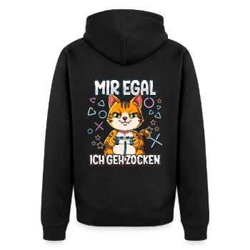 Mir Egal Ich Geh Zocken Gaming - Unisex Premium Bio Zip Hoodie - Schwarz - Hinten - Nico (187cm)