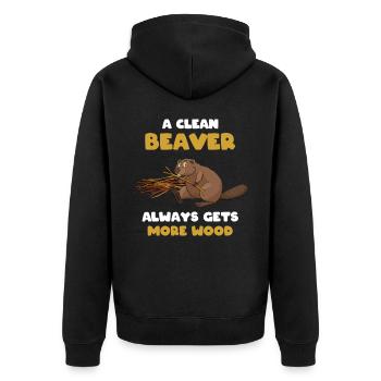 Ein Sauberer Biber Bekommt Immer Mehr Holz - Unisex Premium Bio Zip Hoodie - Schwarz - Hinten - Nico (187cm)